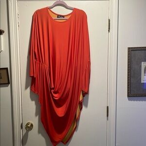 Heydari T1T108 Orange Designed Draped Gold Yellow Inside Peak Tunic Top As Is